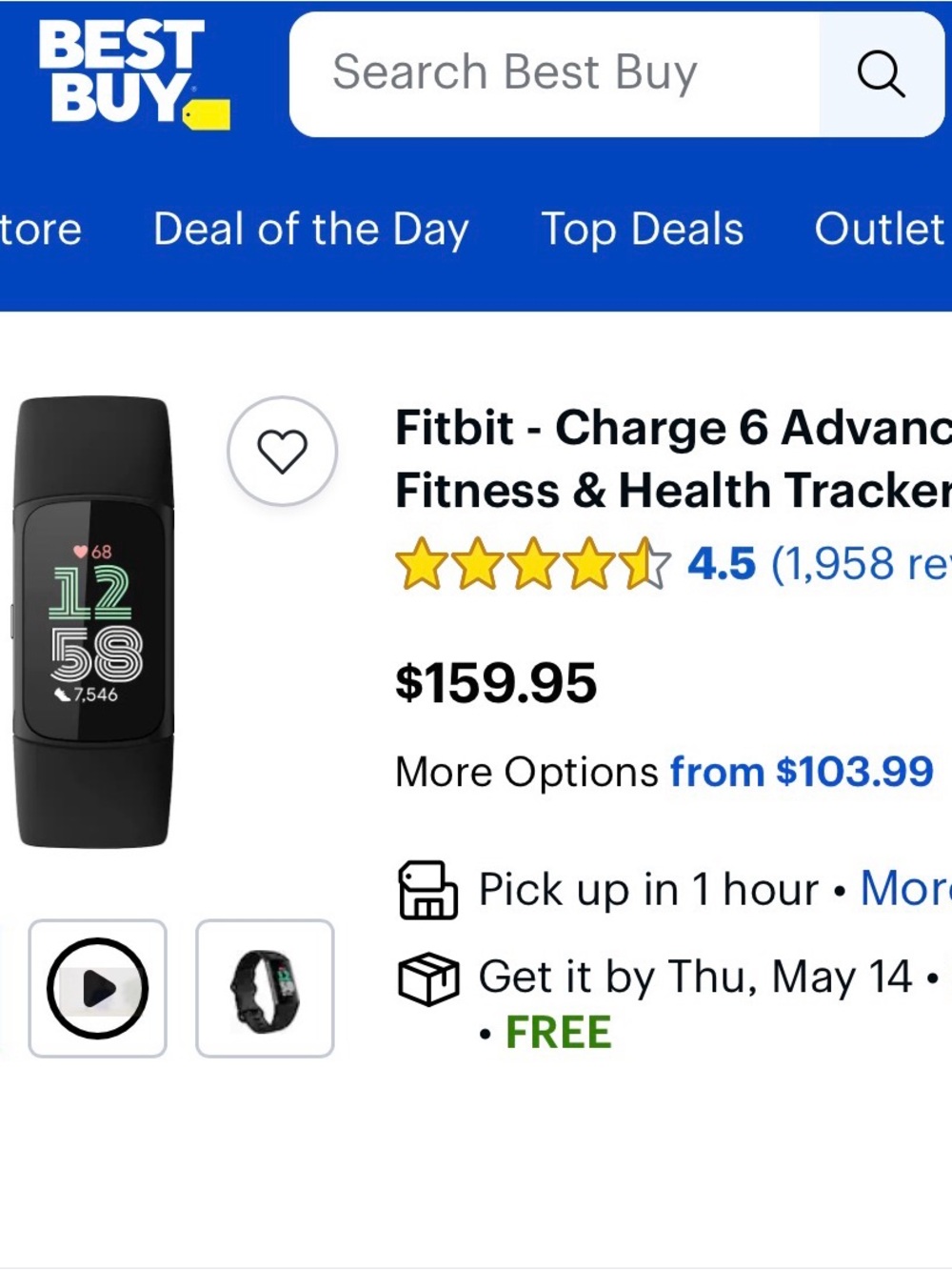 fitbit Black Fitness Tracker with Color Digital Screen - Picture 9 of 9
